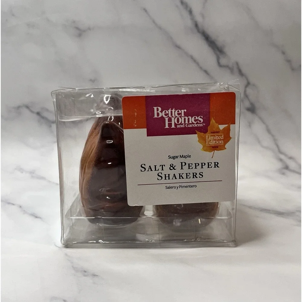 Better Homes & Gardens Sugar Maple Leaf Salt & Pepper Shakers Rustic Farmhouse